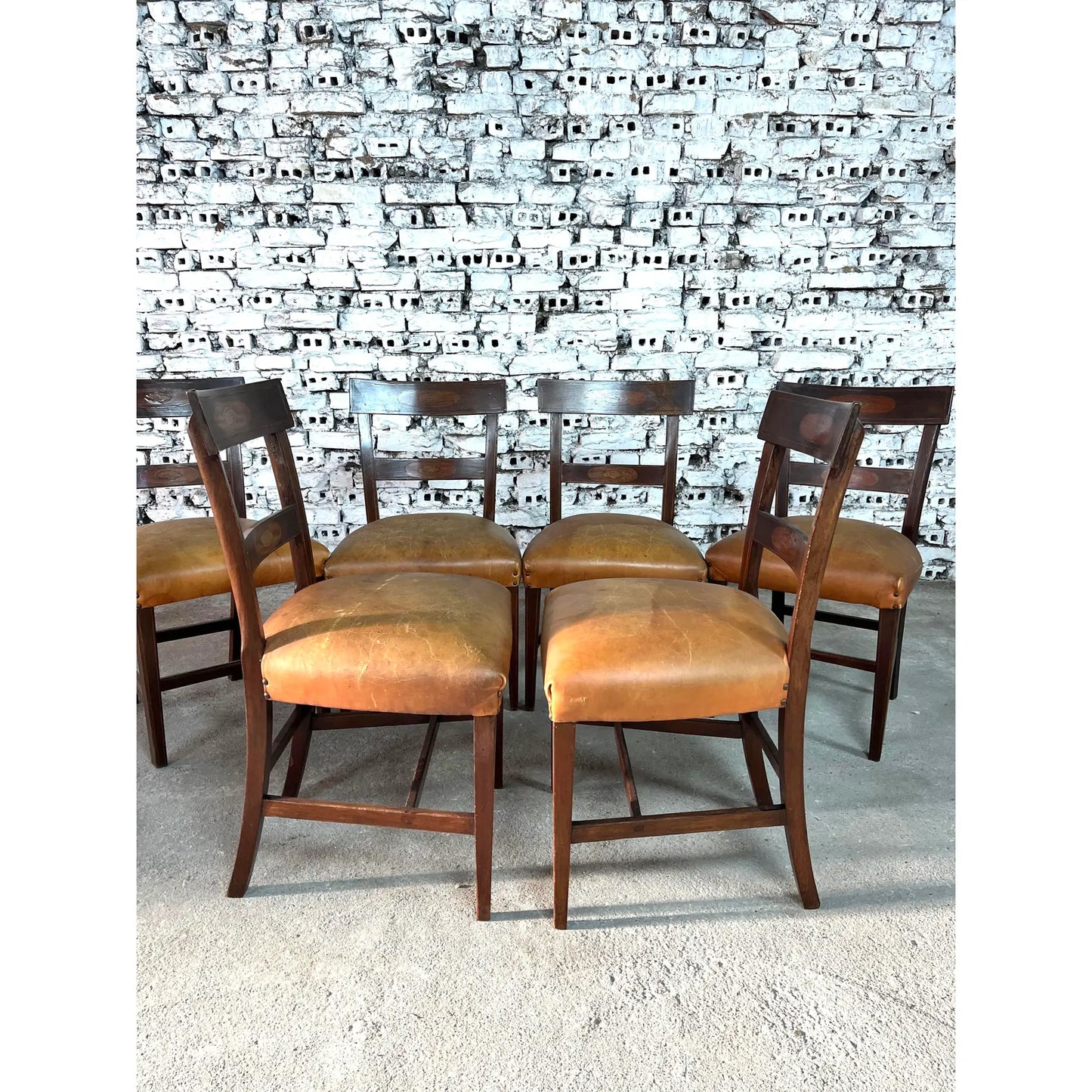 Regency Mahogany Leather Bar-Back Chairs – Set of 6