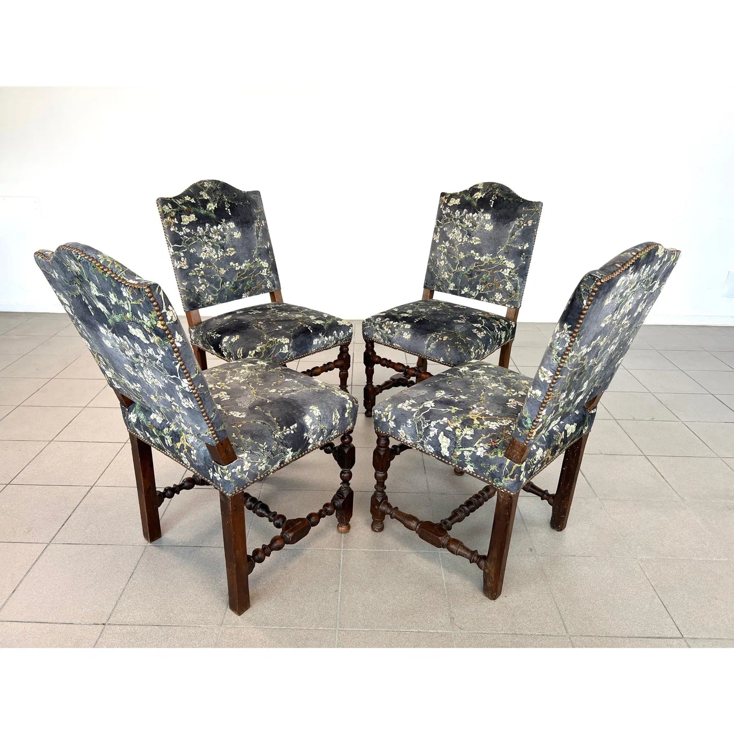 Vintage Louis XIII Style Dining Chairs – Set of 4