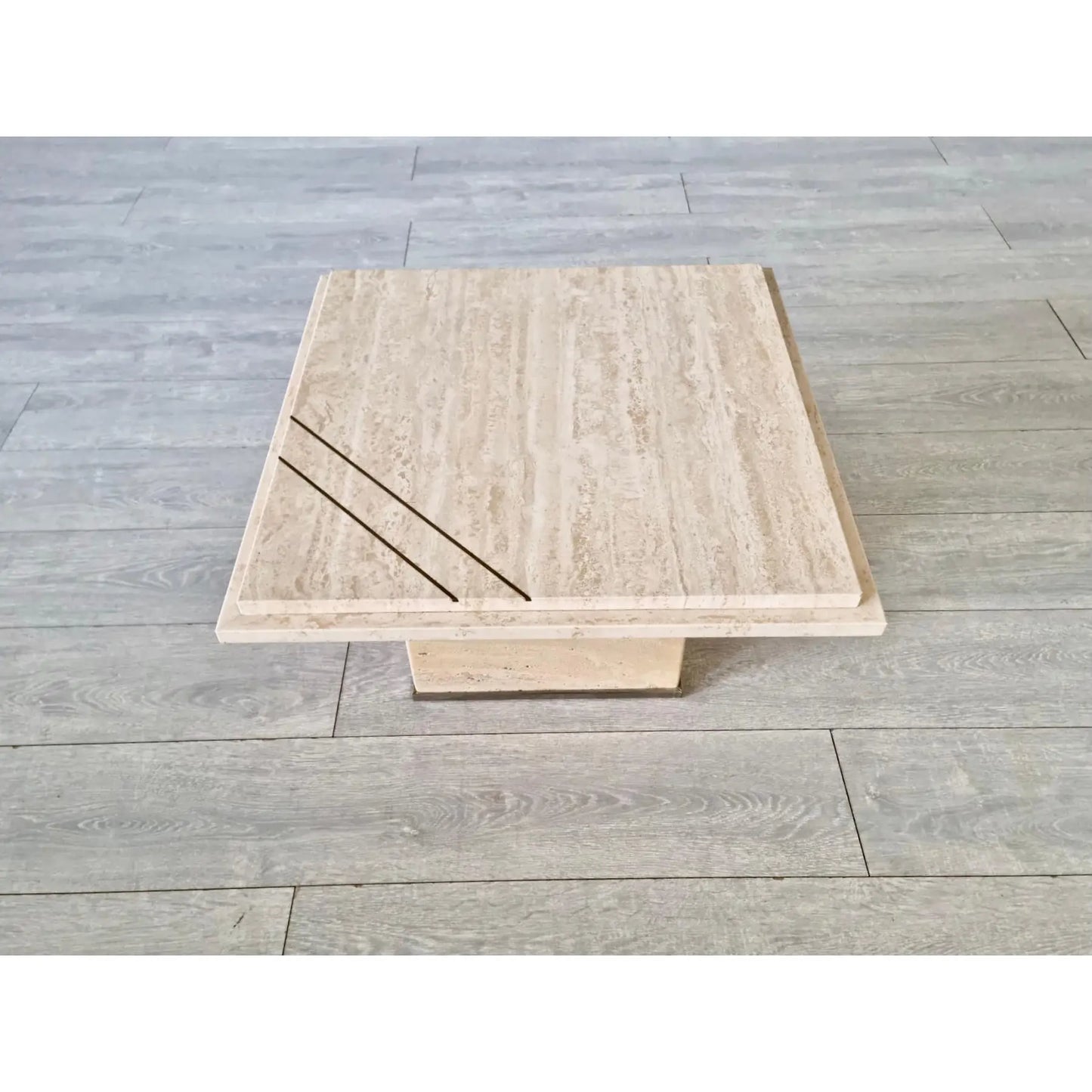 Vintage Mid Century Modern Travertine and Metal Coffee Table Willy Rizzo Style