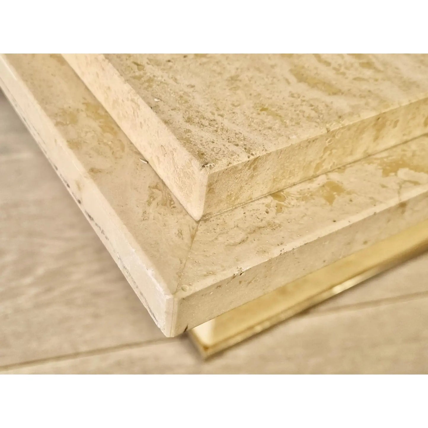 Vintage Mid Century Modern Travertine and Metal Coffee Table Willy Rizzo Style